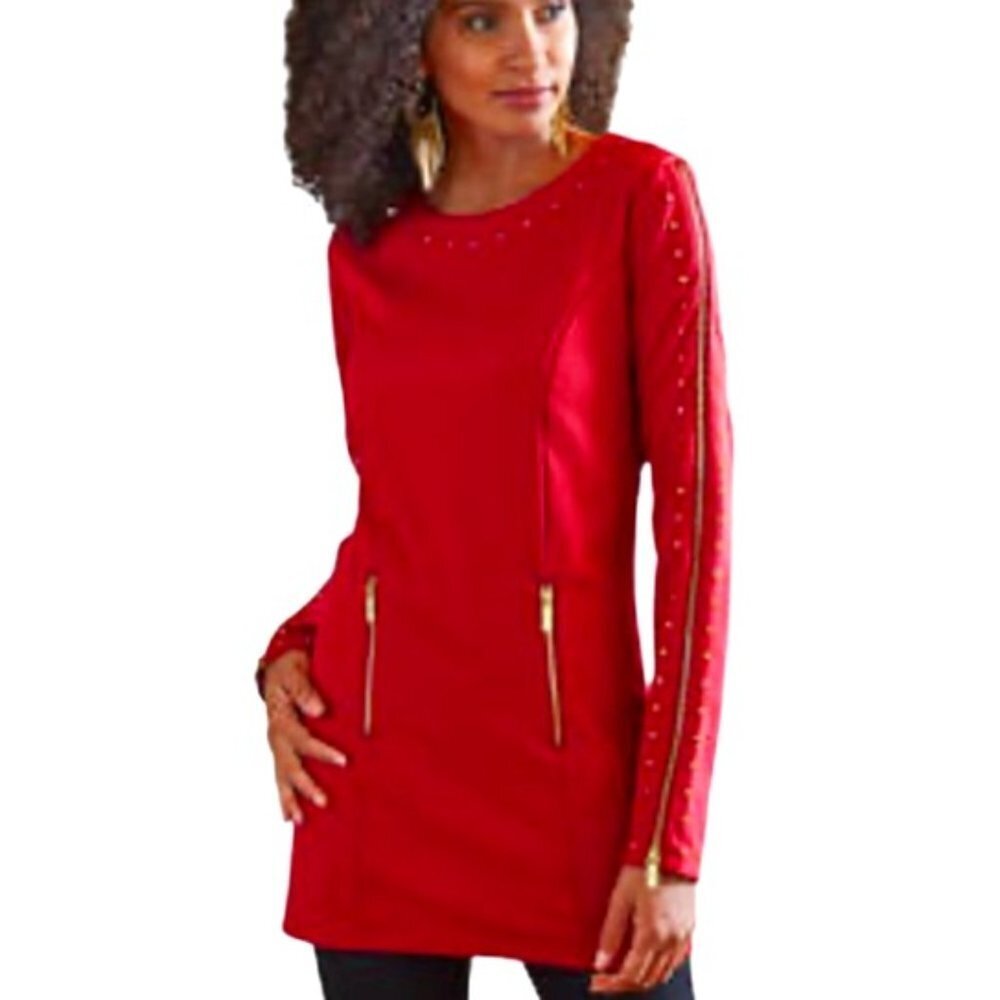 K. Jordan Women's Golden Touch Tunic Top Dark Red Size XL